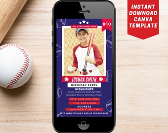 Baseball Trading Card Birthday Invite, Baseball Birthday Invite Template, Baseball Birthday, Sports Birthday Invite, All-Star Invitation