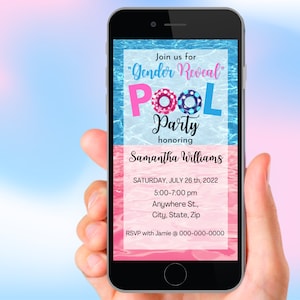 Digital Pool Party Gender Reveal Animated Invite, Pool Party Baby Shower Invite, Pool Party Animated Invite,Digital Electronic Text Invite