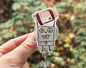 Doodle Bob PRBC Blood Bag- Nurse badge reel, RN, MD, Blood Bank, healthcare, work accessory