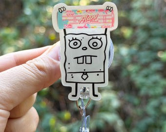 Cartoon Doodle Cotton Candy energy drink- Nurse badge reel, RN, MD, phlebotomy, tech, healthcare, work accessory
