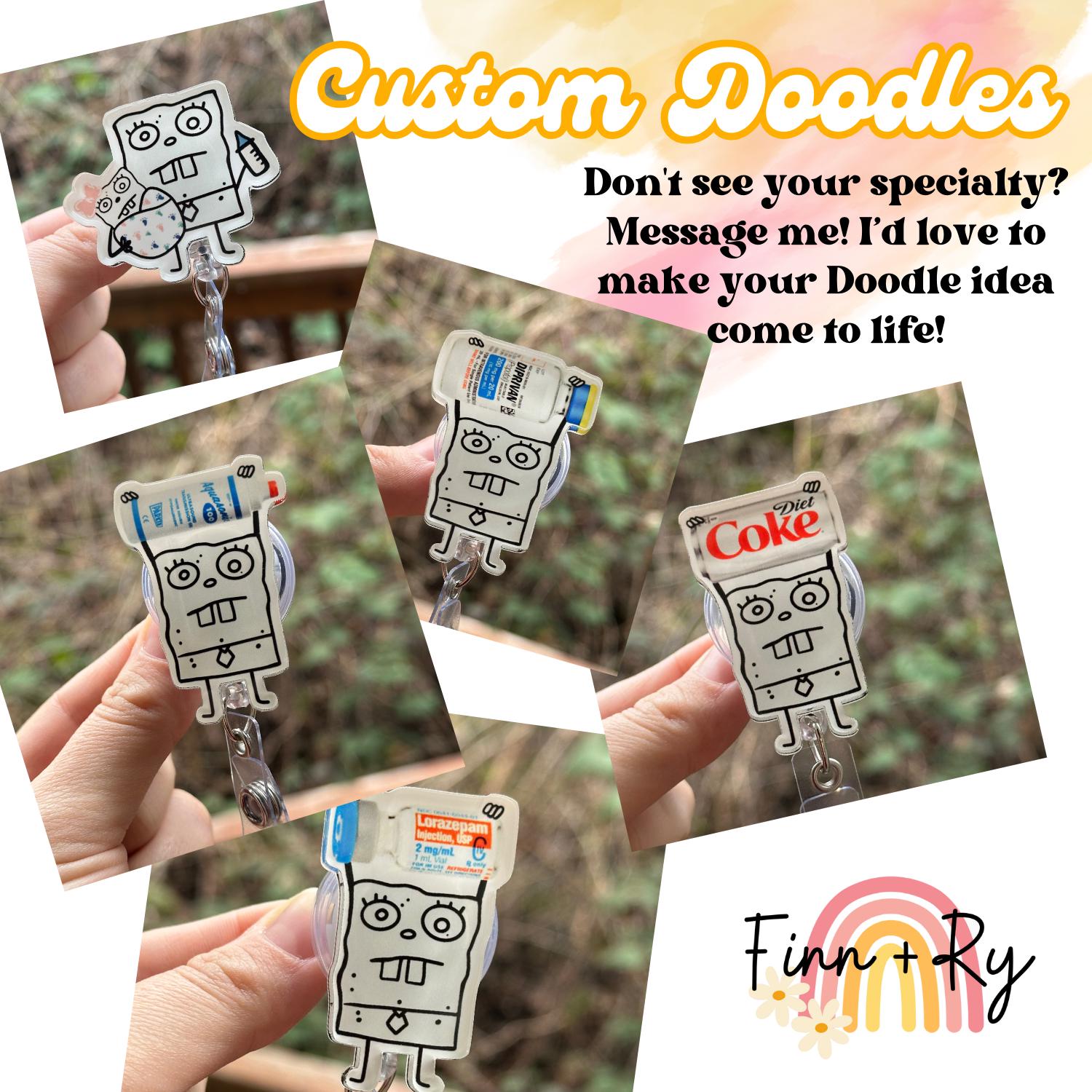 CUSTOM Doodle Bob Badge Reel, Badge Buddy, ID, Personalized Work Accessory