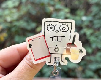 Cartoon Doodle Speech Therapy- Badge reel, SLP, MD, healthcare, work accessory