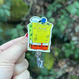 Cartoon Sponge-Badge Reel, RN, phlebotomist, nurse humor, healthcare, work accessory