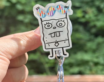 Cartoon Doodle DNA- Badge Reel, clinical lab scientist, technician, healthcare, work accessory