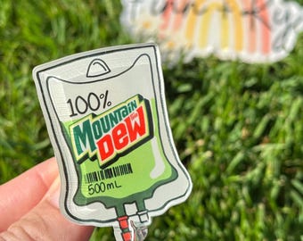 100% Mountain Dew IV bag- Nurse badge reel, RN, healthcare, work accessory