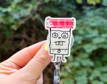 Cartoon Doodle Summer Pink White Peach Energy Drink -Nurse badge reel, RN, MD, medical, healthcare work accessory