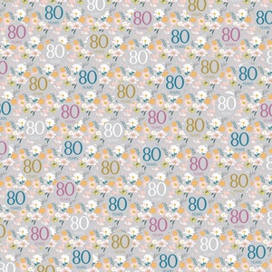 2 Sheets 80th Birthday Silver Grey Elegant Ladies Wrapping Paper Flowers Background 80 Years Female Giftwrap image 2