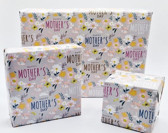 2 Sheets Happy Mother's Day Silver Grey Flowers Design Elegant Wrapping Paper Attractive Female Giftwrap