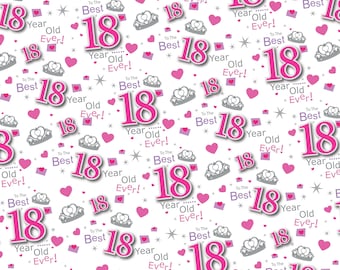 2 Sheets 18th Birthday Pink Wrapping Paper Age 18 High Quality Attractive Female Giftwrap (AWU)