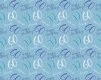 2 Sheets 60th Happy Birthday Celebrate Hooray Blue Male Wrapping Paper Age 60 Birthday Male Giftwrap (PA)