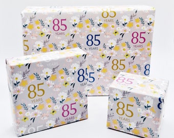 2 Sheets 85th Birthday Silver Grey Elegant Ladies Wrapping Paper Flowers Background 85 Years Female Giftwrap