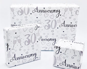 2 Sheets 30th Wedding Anniversary Unisex Wrapping Paper Champagne Glass Design Giftwrap Male And Female Pearl Wedding Anniversary