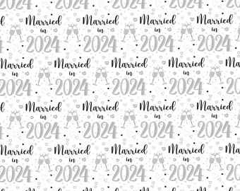 2 Sheets Married in 2024 Unisex Wrapping Paper Champagne Glass Silver Design Giftwrap Male And Female Just Married Wedding Day