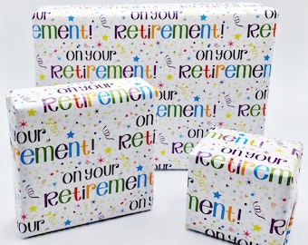 2 Sheets On Your Retirement Unisex Multi Colour White Wrapping Paper Gift Wrap Male Female Attractive Giftwrap