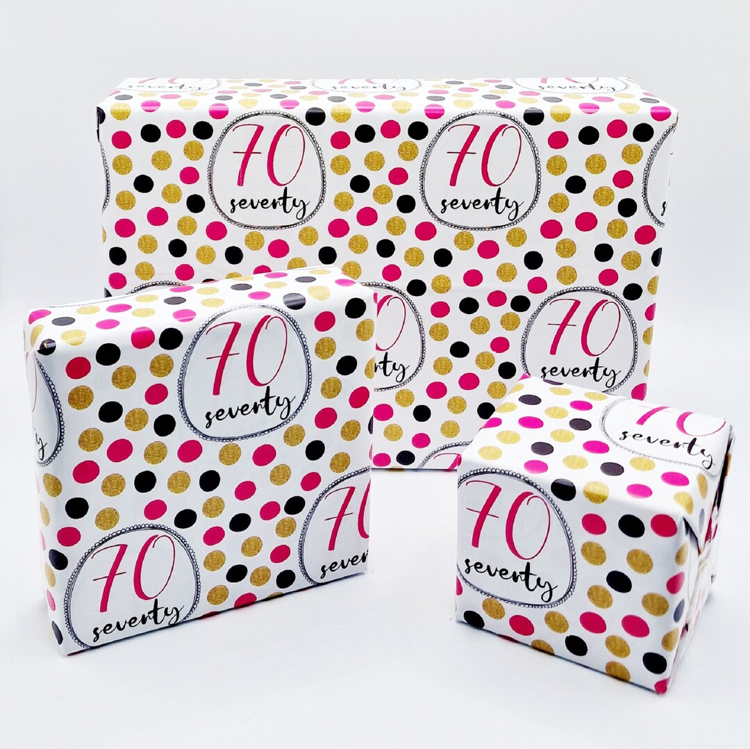 70th Birthday Pink Wrapping Paper Hooray Celebrate Age 70 Pink Ladies Female Giftwrap (2 SHEETS) - UK - View #3