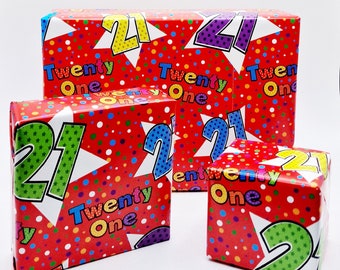 2 Sheets 21st Birthday Red Multi Wrapping Paper Age 21 High Quality Attractive Male Female Unisex Giftwrap (EX)
