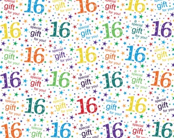 2 Sheets 16th Birthday White Multi Wrapping Paper Age 16 High Quality Attractive Male Female Unisex Giftwrap