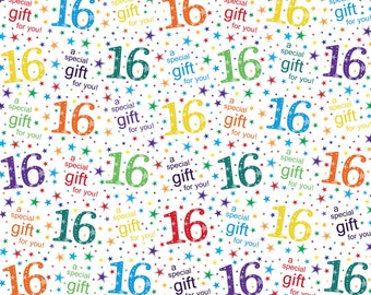 2 feuilles 16e anniversaire papier cadeau blanc multi-âge 16 ans attrayant homme femme unisexe emballage cadeau