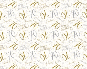 2 Sheets 70th Happy Birthday Celebrate Hooray Male Female White Gold Silver Wrapping Paper Age 70 Birthday Unisex Giftwrap