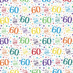 2 Sheets 60th Birthday White Multi Wrapping Paper Age 60 High Quality Attractive Male Female Unisex Giftwrap
