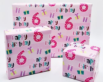2 Sheets 6th Birthday Girl Wrapping Paper Age 6 Cute Birthday High Quality Attractive Giftwrap Female Pink