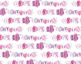 2 Sheets 16th Birthday Girl Heart Shape Design Wrapping Paper Age 16 Cute Birthday High Quality Attractive Giftwrap Female Pink
