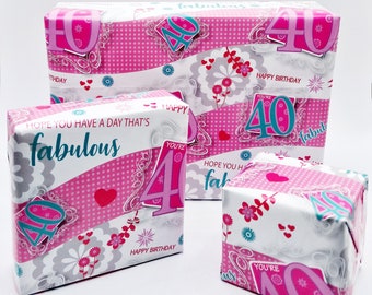 2 Sheets 40th Birthday Pink Wrapping Paper Age 40 High Quality Attractive Female Giftwrap (AWU)