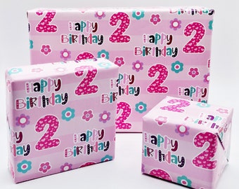 2 Sheets 2nd Birthday Girl Wrapping Paper Age 2 Cute Birthday High Quality Attractive Giftwrap Female Pink