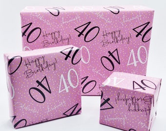 2 Sheets 40th Happy Birthday Celebrate Hooray Pink Female Wrapping Paper Age 40 Birthday Ladies Giftwrap (PA)