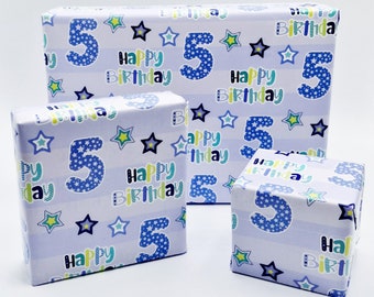 2 Sheets 5th Birthday Boy Wrapping Paper Age 5 Cute Birthday High Quality Attractive Giftwrap Male Blue
