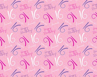 2 Sheets 16th Happy Birthday Celebrate Hooray Pink Female Wrapping Paper Age 16 Birthday Ladies Giftwrap