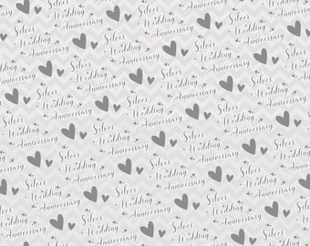 2 Sheets 25th Wedding Anniversary Unisex Wrapping Paper Chevron Background Giftwrap Male And Female Silver Wedding Anniversary