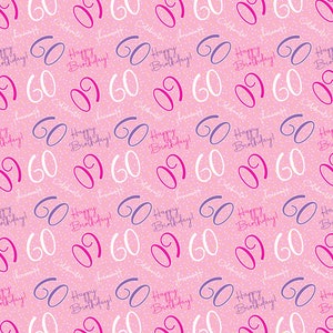 2 Sheets 60th Happy Birthday Celebrate Hooray Pink Female Wrapping Paper Age 60 Birthday Ladies Giftwrap