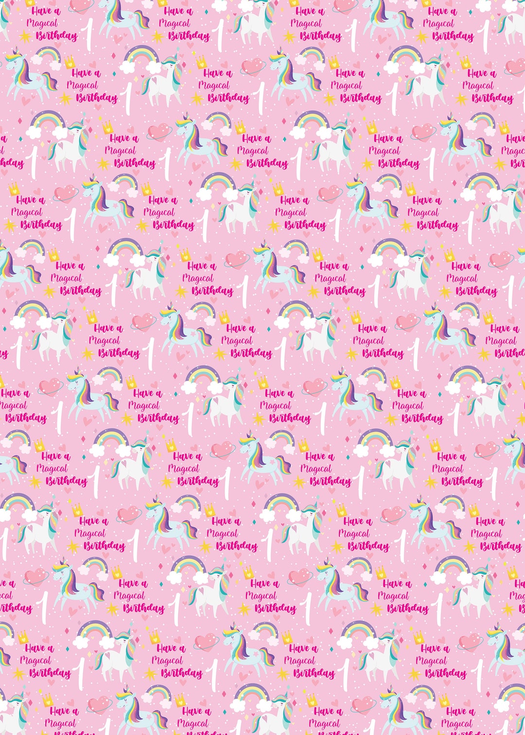 2 Sheets 1st Birthday Girl Pink UNICORN Theme Wrapping Paper Age 1 Fun ...
