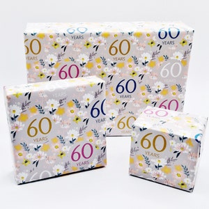 2 Sheets 60th Birthday Silver Grey Elegant Ladies Wrapping Paper Flowers Background 60 Years Female Giftwrap