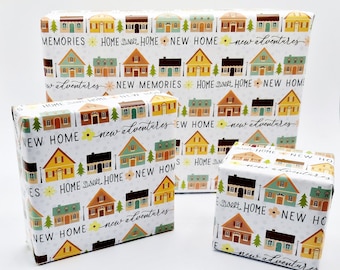 2 Sheets New Home New House Elegant Housewarming Wrapping Paper Row Of Houses Design Gift Wrap Paper