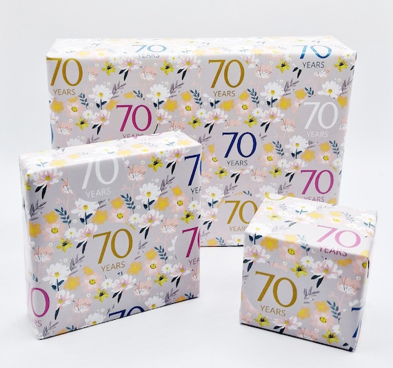 2 Sheets 70th Birthday Grey Flowers Wrapping Paper 70 Years Giftwrap
