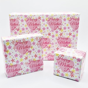 2 Sheets Happy Mother's Day Pink Heart And Flowers Design Elegant Wrapping Paper Attractive Female Giftwrap (PA)