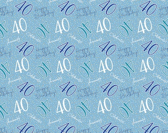 2 Sheets 40th Happy Birthday Celebrate Hooray Blue Male Wrapping Paper Age 40 Birthday Male Giftwrap
