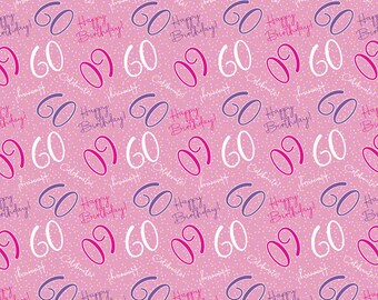 2 Sheets 60th Happy Birthday Celebrate Hooray Pink Female Wrapping Paper Age 60 Birthday Ladies Giftwrap