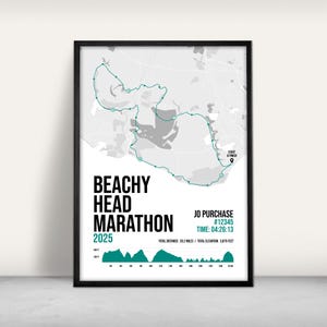Beachy Head Marathon Personalised Art Print: Custom Finisher Map Gift