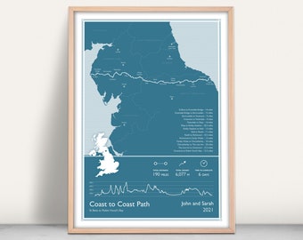 Coast to Coast Path Print / Giclee Print / Personalised gift / UK National Trail walking map gift / Wall decor / Wainwrights Walking print