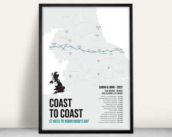 Coast to Coast Path National Trail Art Print / Giclee print / National trail map gift / Personalised hiking gift / Cumbria to Yorkshire Walk