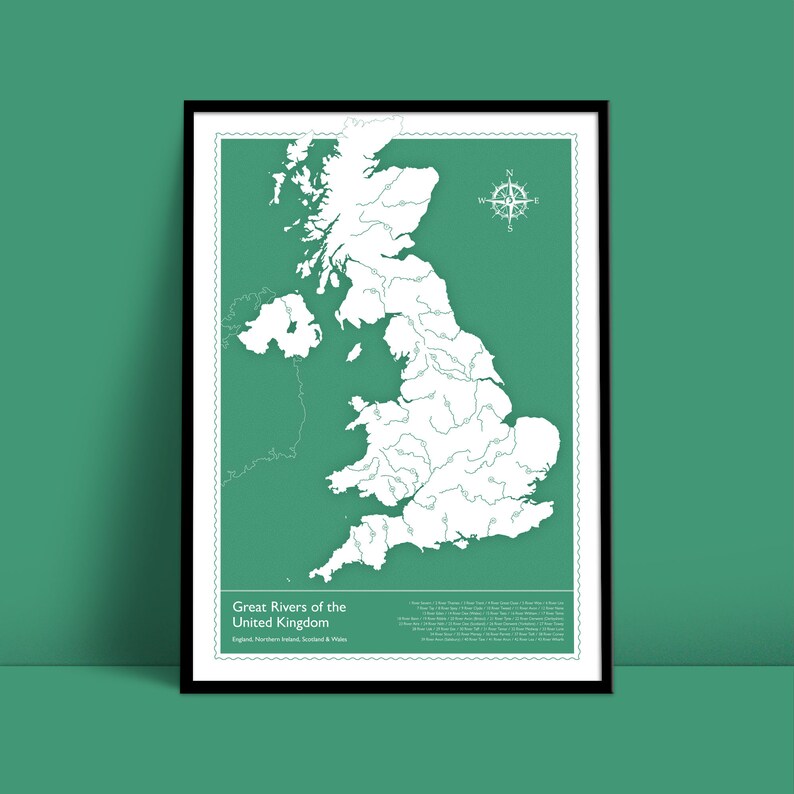 Rivers of the United Kingdom Map Art Print / Giclee Print / UK Map Gift ...