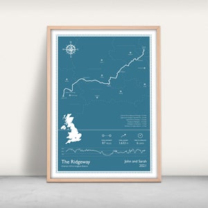 The Ridgeway National Trail Print / Giclee Print / Personalised gift / UK walking map gift / Infographic art / Wall decor / Trail map print