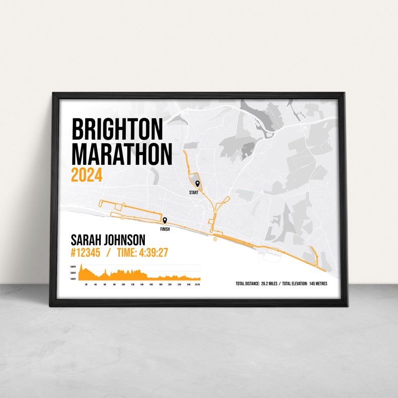 Brighton Marathon April Personalised Art Print / Giclee Print / Custom Running Gift / Brighton running gift Orange