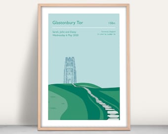 Glastonbury Tor Art Print, St Michael's Tower, Personalised Giclee Print