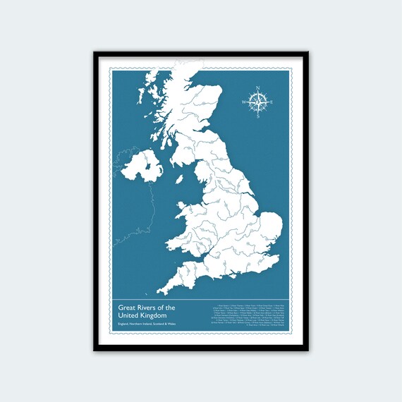 Rivers of the United Kingdom Map Art Print / Giclee Print / UK - Etsy