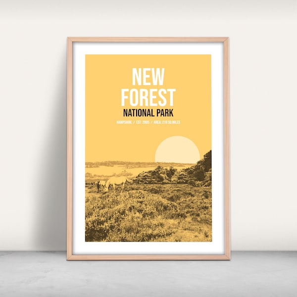 New forest National Park Custom Art Print / Personalised Giclee print / Hampshire poster gift / Travel poster / Horses grazing present