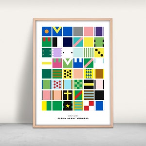 Colours of the Epsom Derby Winners Art Print / Giclee print / Horse racing gift / The Derby Festival Epsom 2023 Art / Colors of Horse Racing